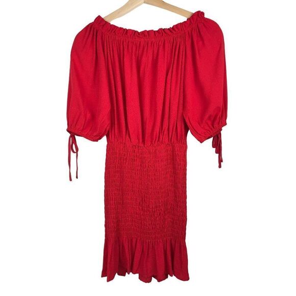 Nic & Jo Red Off-Shoulder Smocked Skirt Dress Size Small - Picture 3 of 11